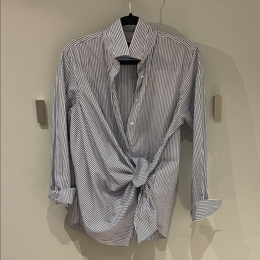 Ralph Lauren Navy and White Striped Tie Front Blouse